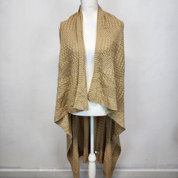 Charming Charlie Sleeveless Cardigan Size M Tan Drape Front Duster Asymmetric - Picture 2 of 10